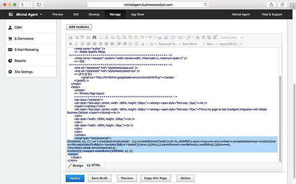 LiveAgent تكامل Adobe Business Catalyst