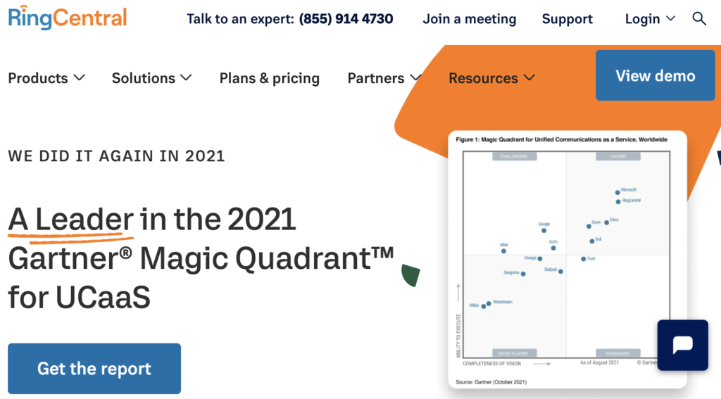 الصفحة الرئيسية لـ Ringcentral