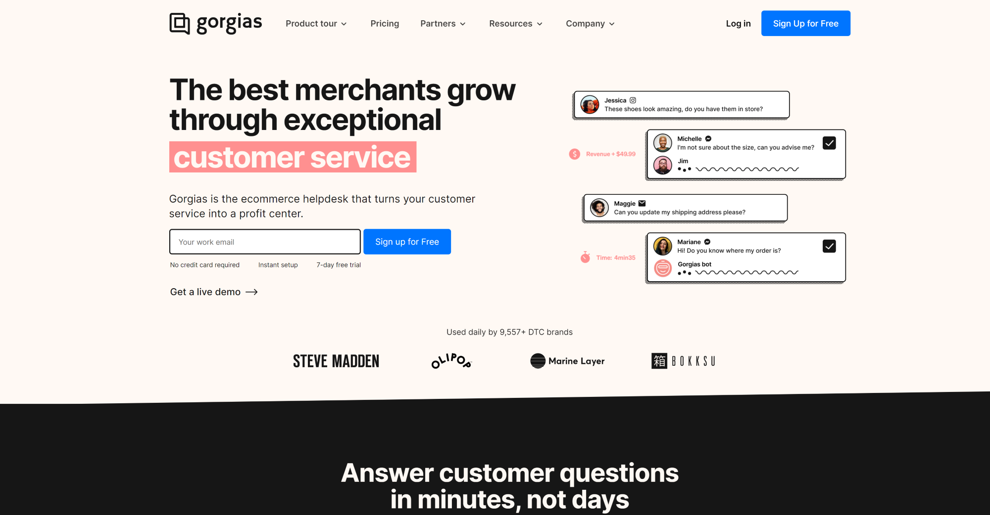 Gorgias helpdesk software homepage