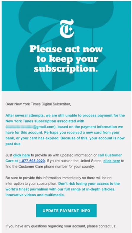 مثال على بريد الإخطار بالدفع