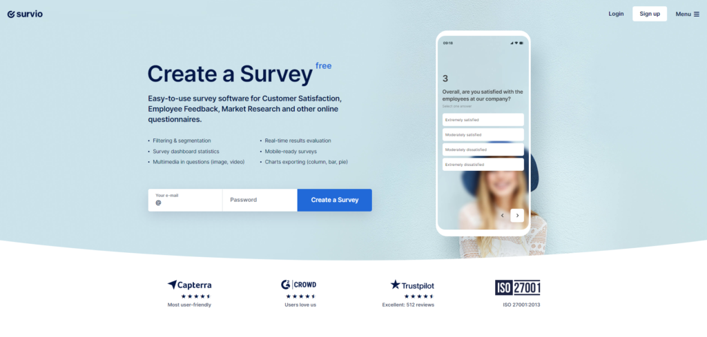 الصفحة الرئيسية لـ Survio