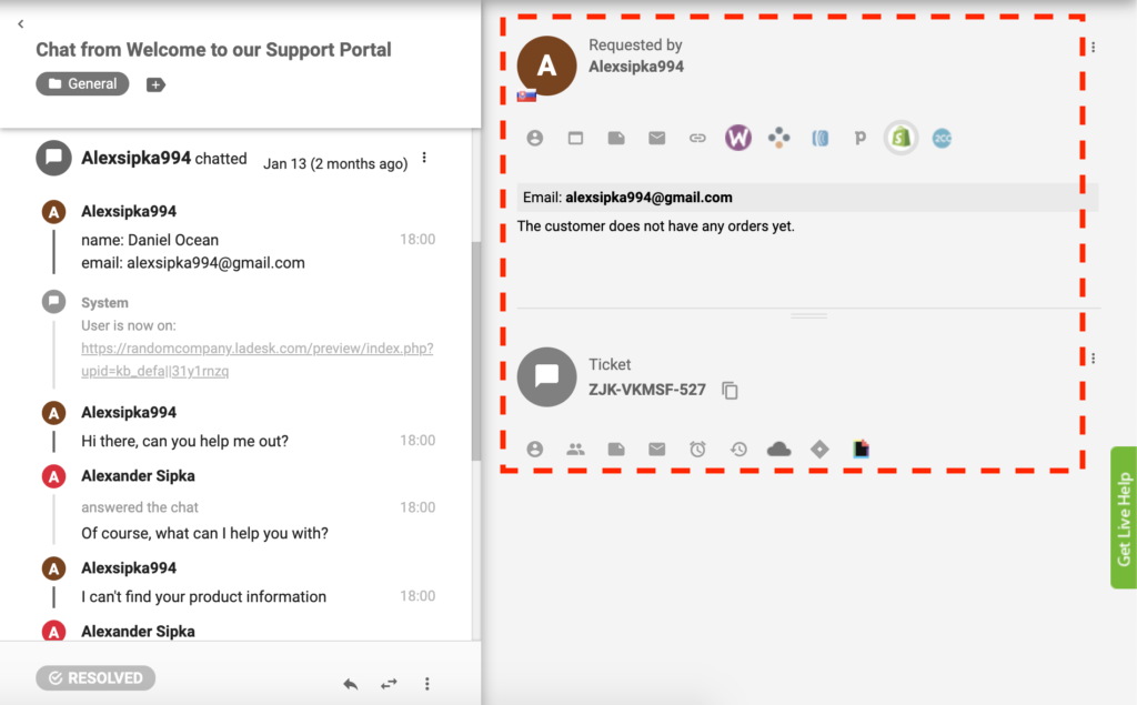 إضافة Shopify نشطة في LiveAgent