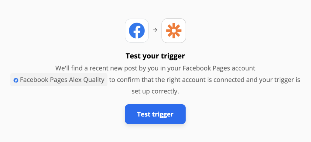 اختبار محفز صفحة فيسبوك على Zapier