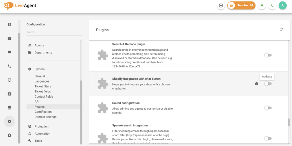 shopify--liveagent-integration تكامل Shopify مع زر الدردشة في قائمة الإضافات من LiveAgent