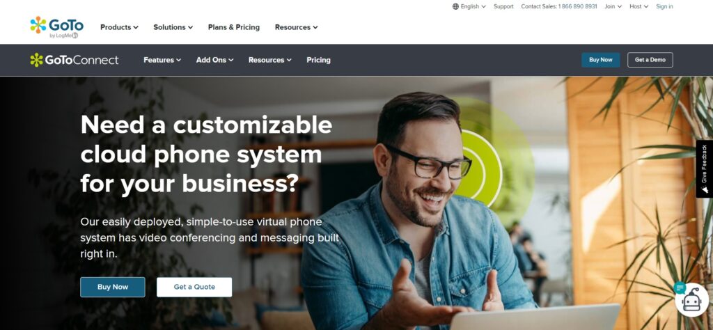 الصفحة الرئيسية لـ GoToConnect