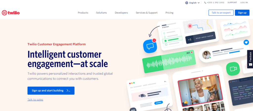 الصفحة الرئيسية لـ Twilio