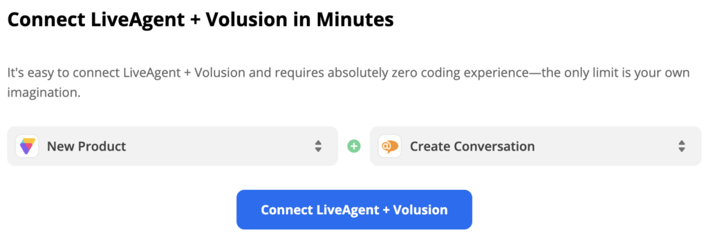 اختيار محفز منتج جديد من Volusion وإجراء إنشاء محادثة من LiveAgent في Zapier