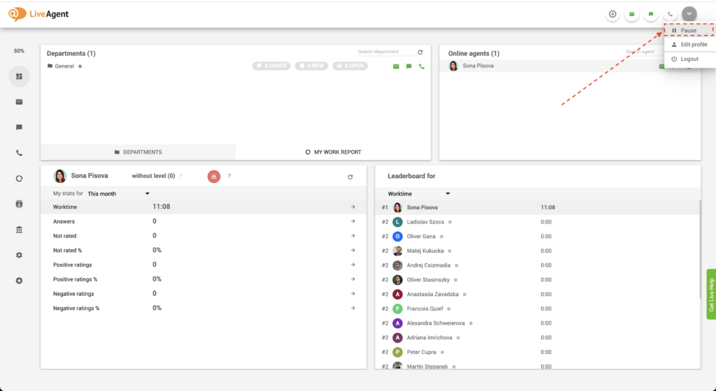 زر الإيقاف المؤقت - LiveAgent