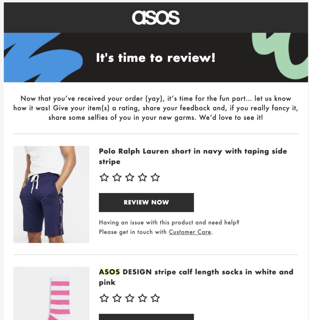 قالب بريد الكتروني بعد الشراء من ASOS