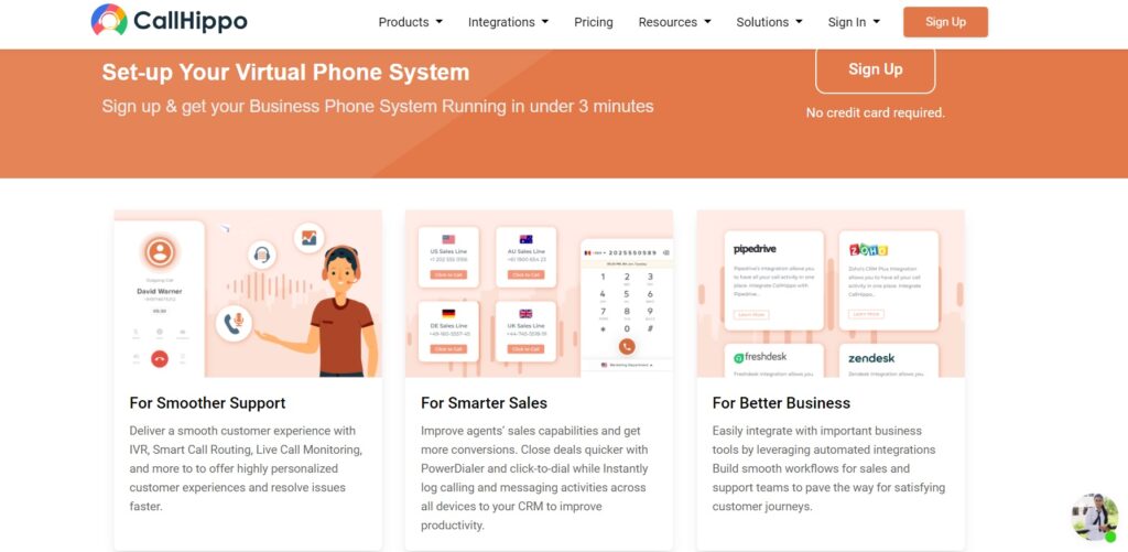 الصفحة الرئيسية لـ CallHippo