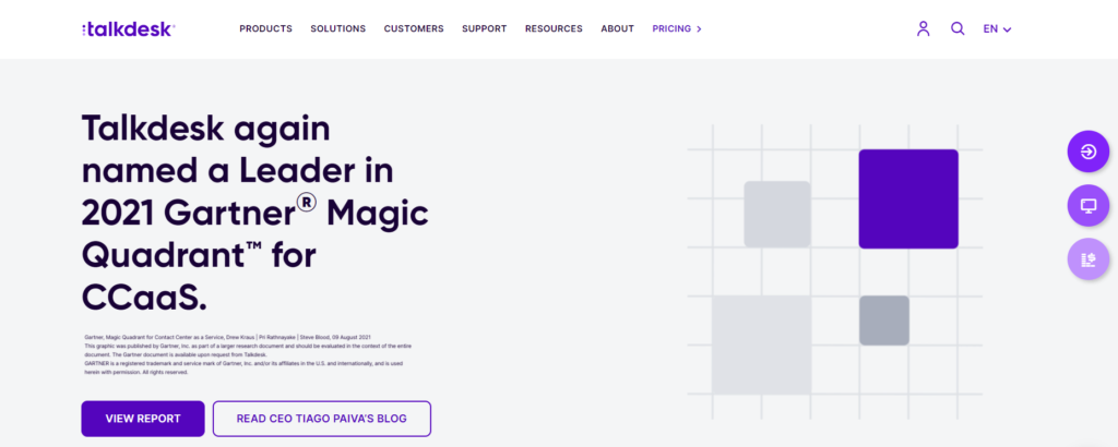 الصفحة الرئيسية لـ Talkdesk