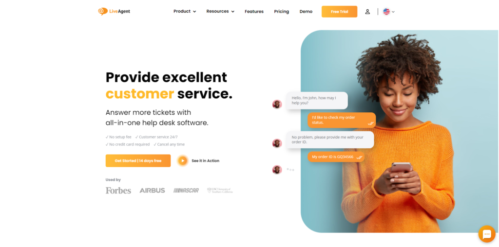 الصفحة الرئيسية لـ LiveAgent