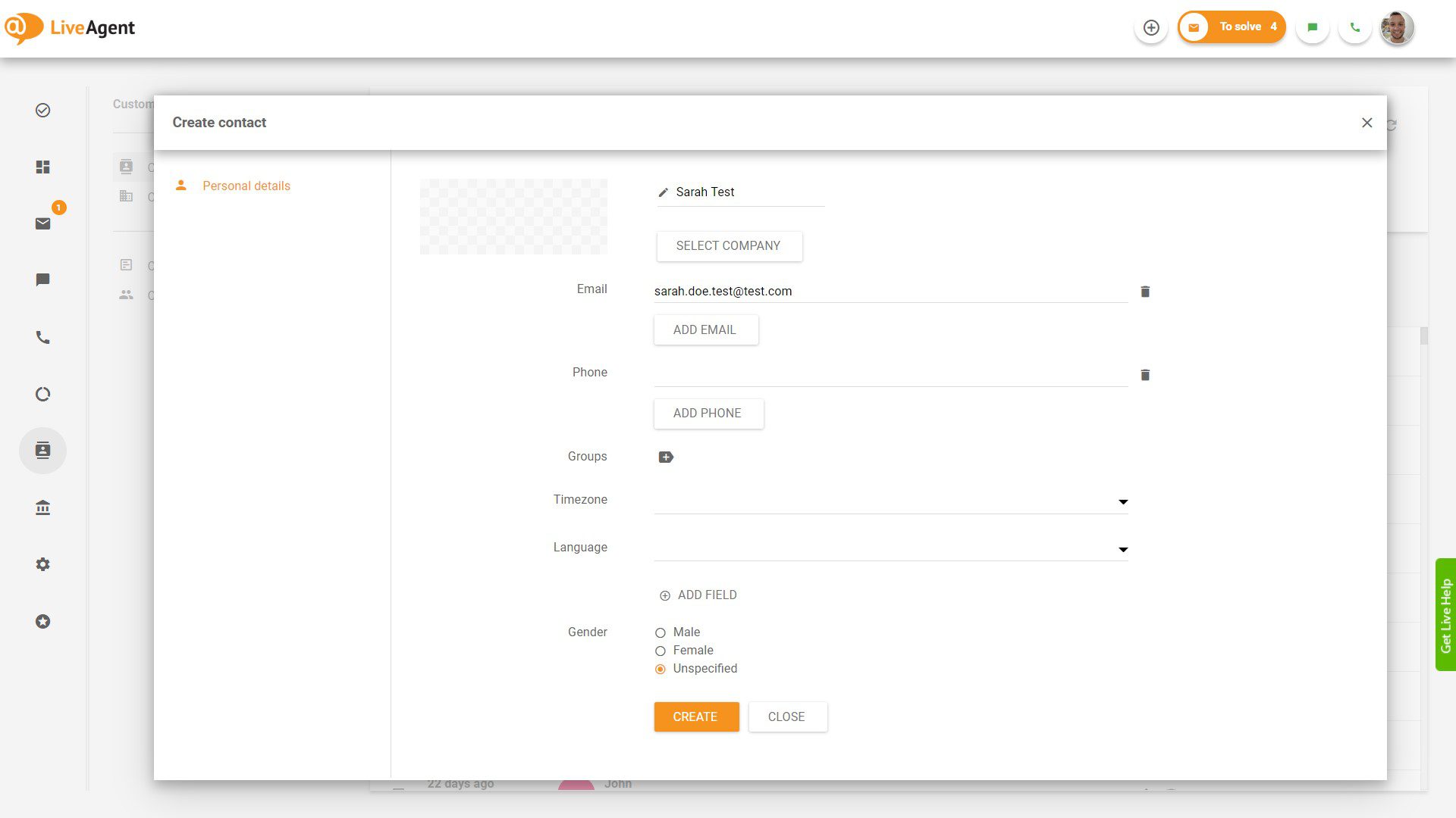 نظام مكتب المساعدة المجاني - LiveAgent - قم بإنشاء جهة اتصال