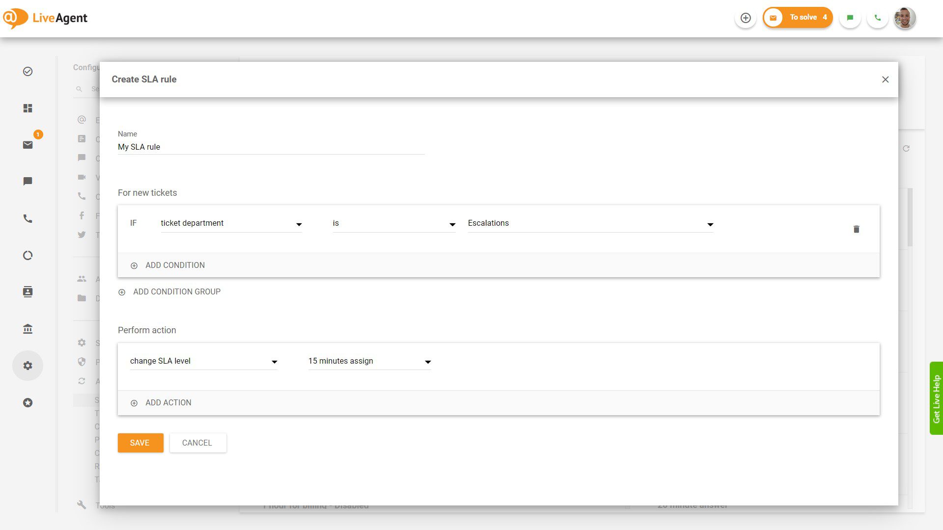 إنشاء قواعد اتفاقية مستوى الخدمة (SLA)