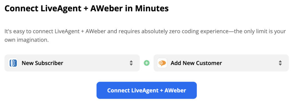 اختيار محفز AWeber مشترك جديد وإجراء LiveAgent إضافة عميل جديد على Zapier