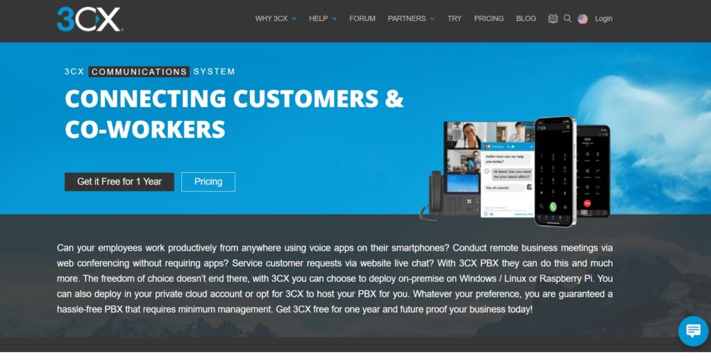 الصفحة الرئيسية لـ 3cx