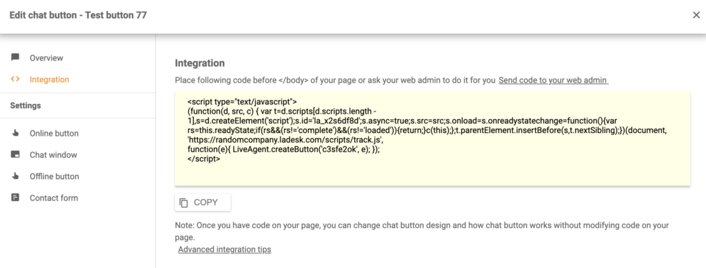 shift4shop-liveagent-integration رمز تكامل Shift4shop LiveAgent