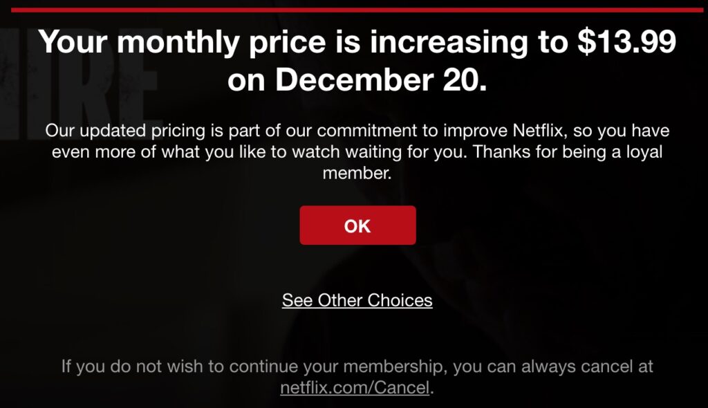 قالب بريد الكتروني لزيادة السعر لNetflix