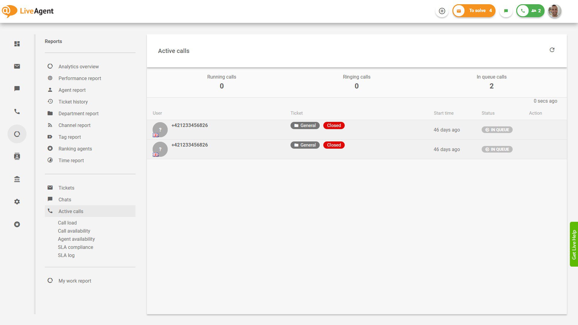 call center audit - LiveAgent call report