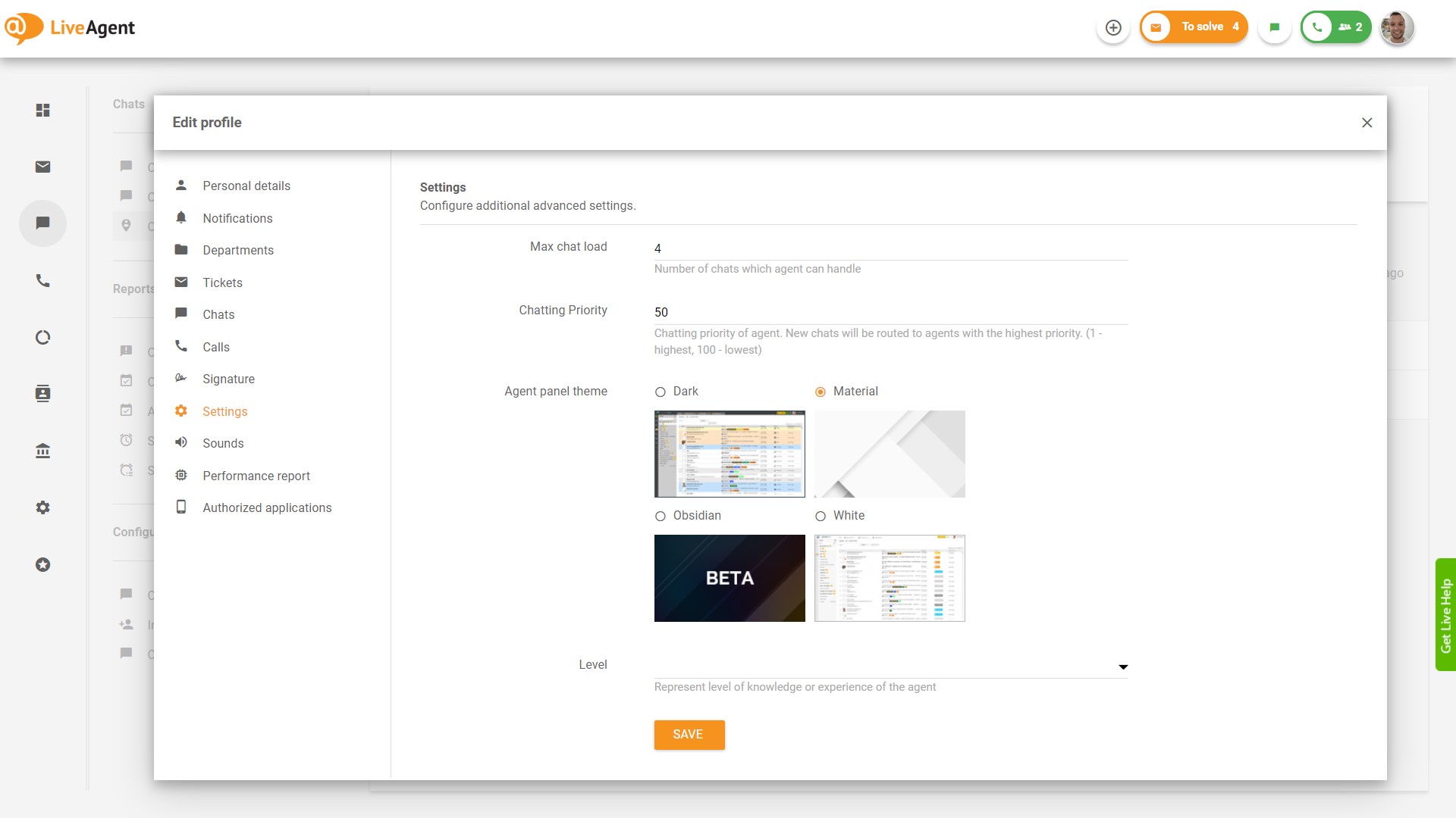وكيل إعدادات LiveAgent