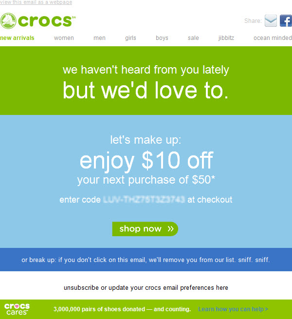 Crocs قيمة البريد الإلكتروني break-up