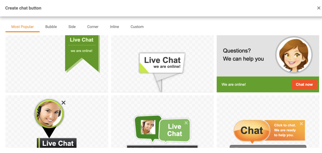 اختيار أزرار الدردشة من معرض أزرار الدردشة في LiveAgent