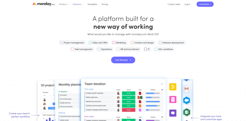 الصفحة الرئيسية لـ Monday.com